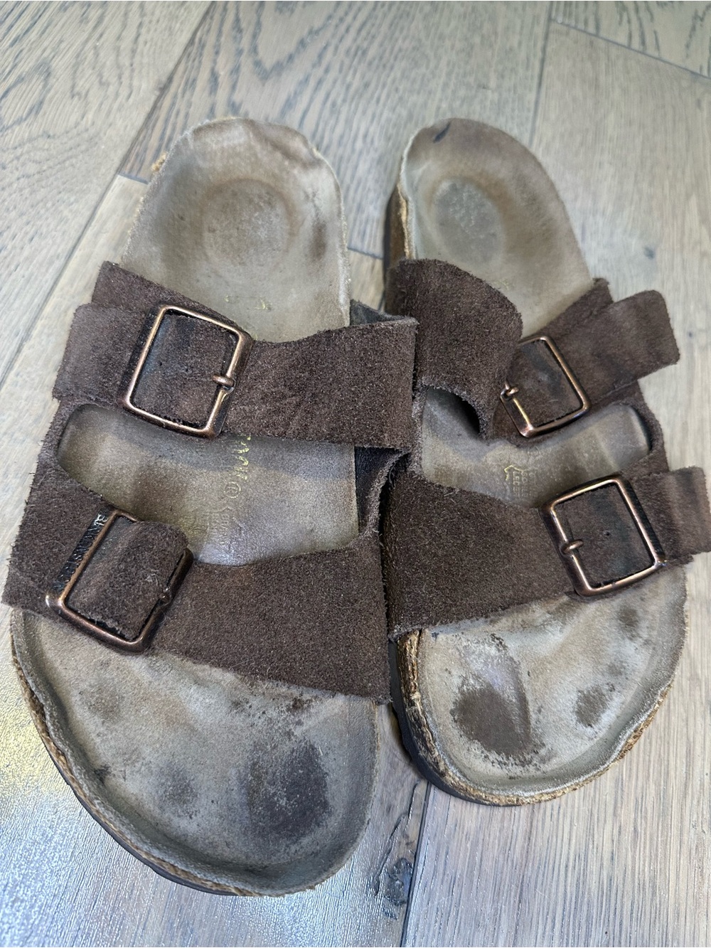 Vintage Birkenstock Brown Suede Buckle Sandals